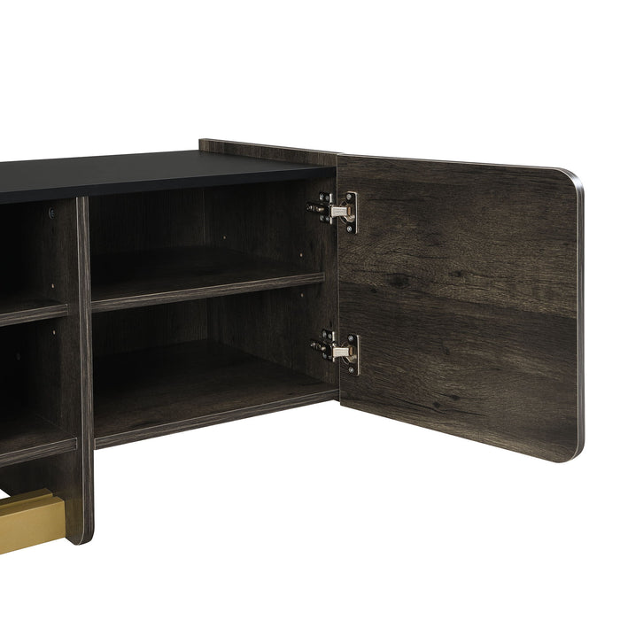 TV Stand With 1 Drawer, 2 Cabinets And Adjustable Shelves