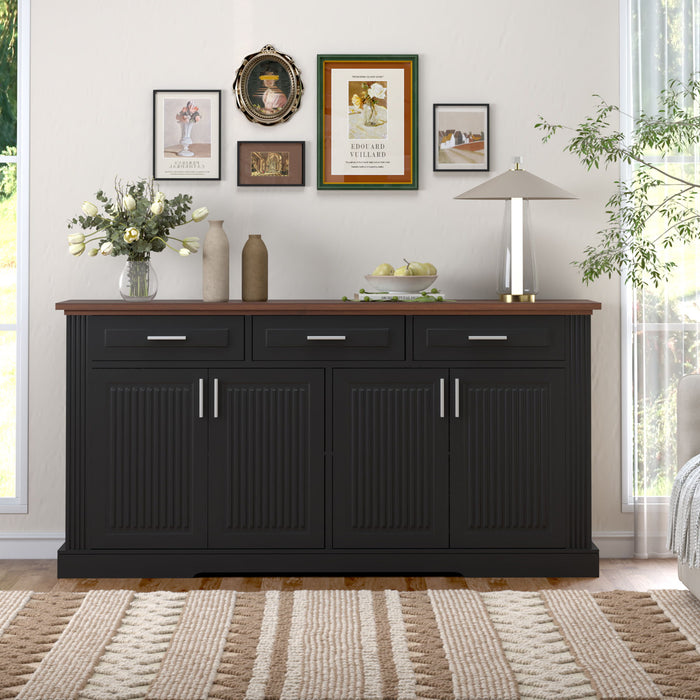 Fluted Sideboard Buffet Cabinet With 4 Doors And 3 Drawers