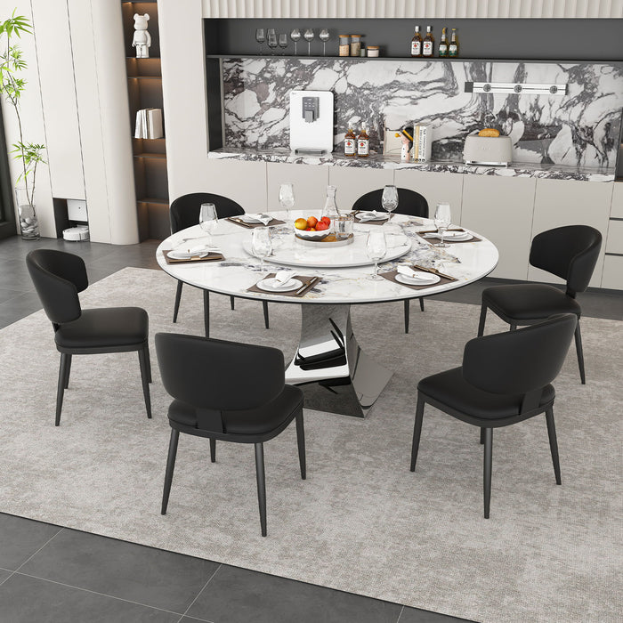 Round Dining Table & 6 Chairs Set - Silver
