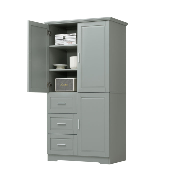 Tall And Wide Storage Cabinet With Doors, 3 Drawers