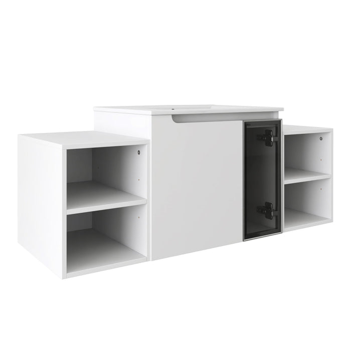 Wall Mounted Bathroom Vanity With Sink, Cabinet & Half Door