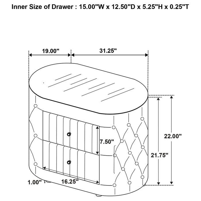 Santiago - Oval 2 Drawer Upholstered Nightstand - Ivory