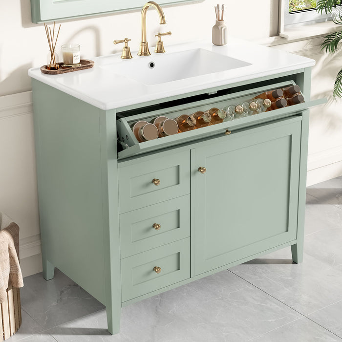 Bathroom Vanity With Sink, 3 Drawers & Cabinet With Adjustable Shelves