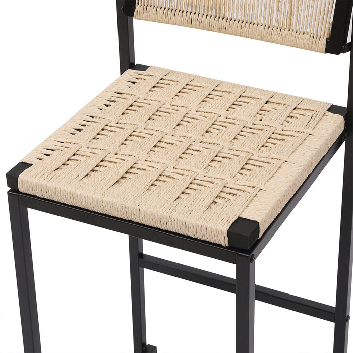 Style B, Woven Bar Stools With Backrest, Paper Rope Weave Dining Chairs For Kitchen Island - Creamy White