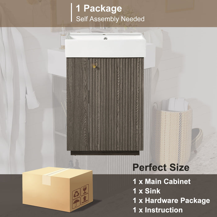 Bathroom Vanity With Sink, Freestanding Wood Grain Cabinet With Storage