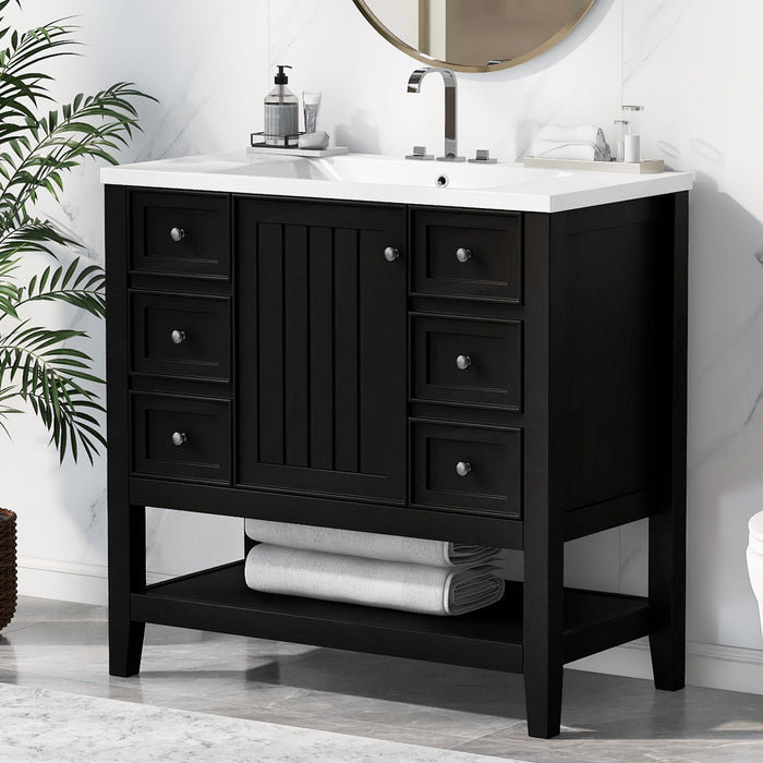 36" Bathroom Vanity & Sink, 2 Cabinet And 3 Drawers - Black