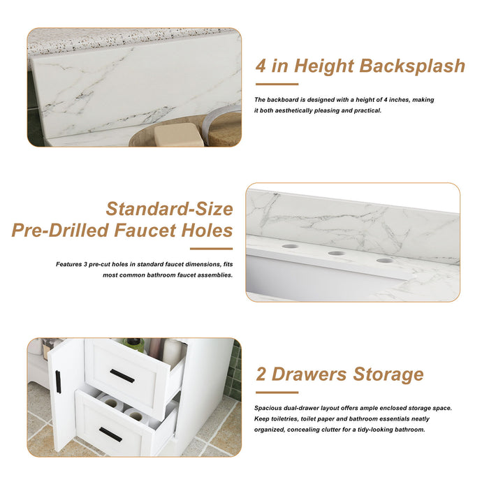 Bathroom Vanity Set, Fluted Cabinet, Soft Close Doors, 3 Faucet Holes, Sink Included - White