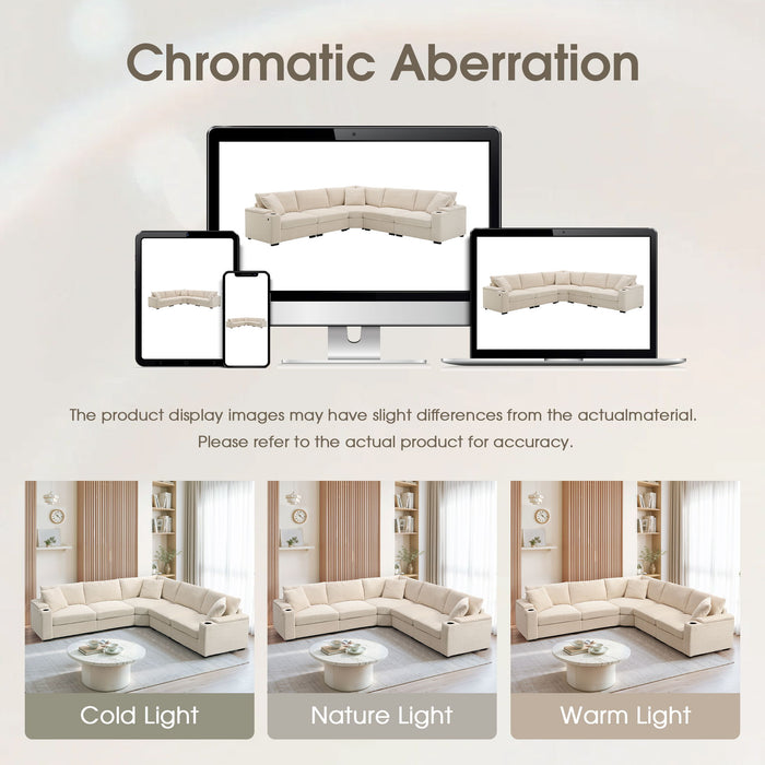 Convertible L Shaped Sectional Corner Couch With Armrest Storage Cup Holders USB Charger, Irregular Corner Oversized Comfy Modular Sofa