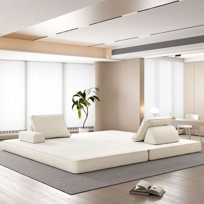 Multifunctional Convertible Sofa Bed With 2 Tumbler Backrests And 2 Pillows, Deep Seat Couch