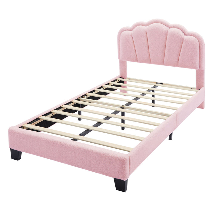 Upholstered Elegant Flowers Headboard With LED Light Strip, Platform Bed With Slats Support