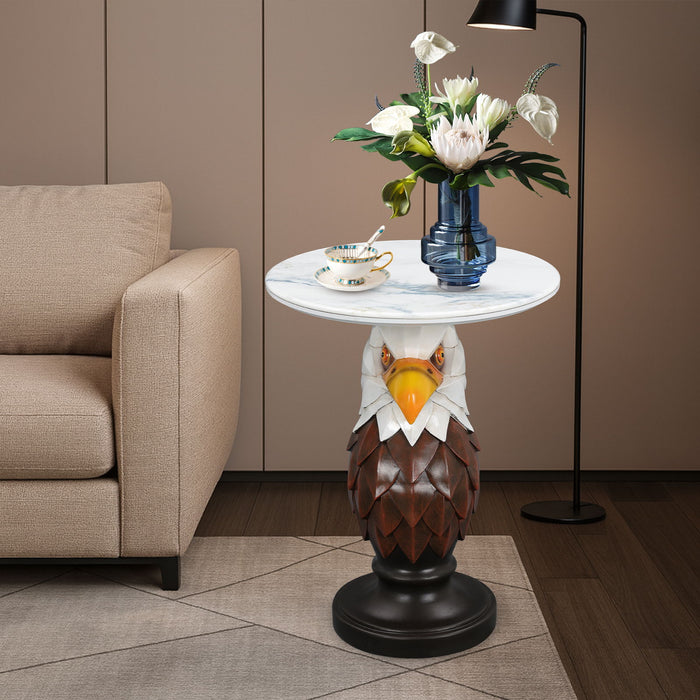 Eagle Head Accent Table, Animal Statue End Tables For Living Room - Brown / Antique White