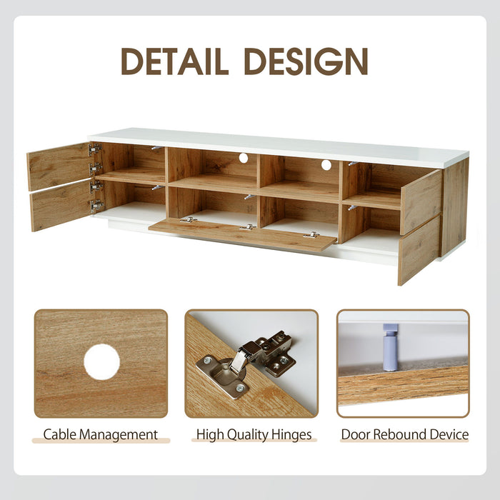 TV Stand, Entertainment Center With Deep Drawers, Cable Management & Soft Closing Hinges