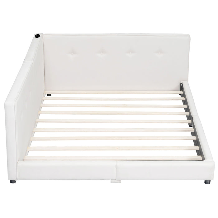 Modern Upholstered Platform Bed With USB Ports And LED Belt