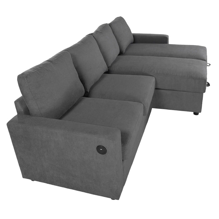 Convertible Sectional Sofa With Storage Chaise Lounges And USB Ports