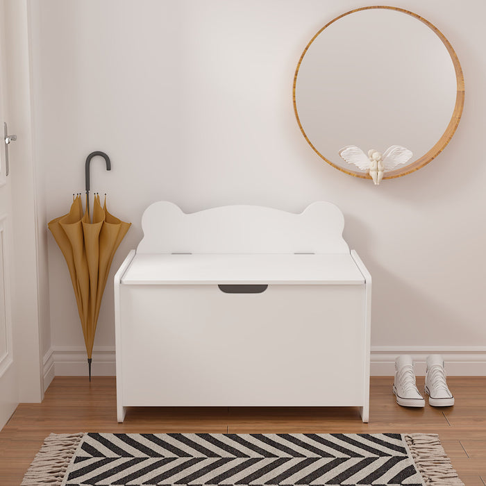 Toy Box With Bear Headboard, Organizer Storage Chest - White