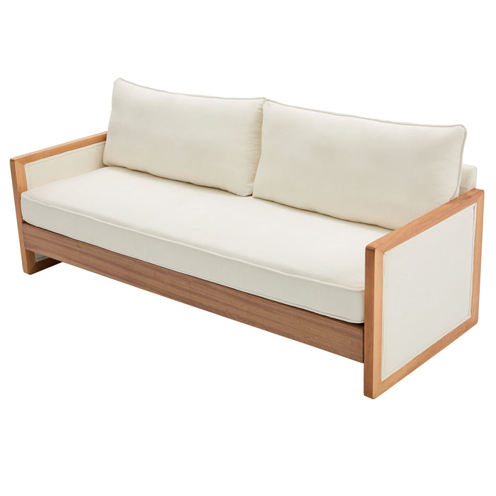 Modern 3 Seater Sofa With Wood Armrests