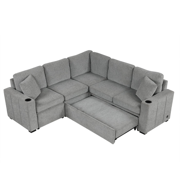 Sectional Sofa Convertible Pull-Out Sofa Bed With A Movable Storage Ottoman For Living Room