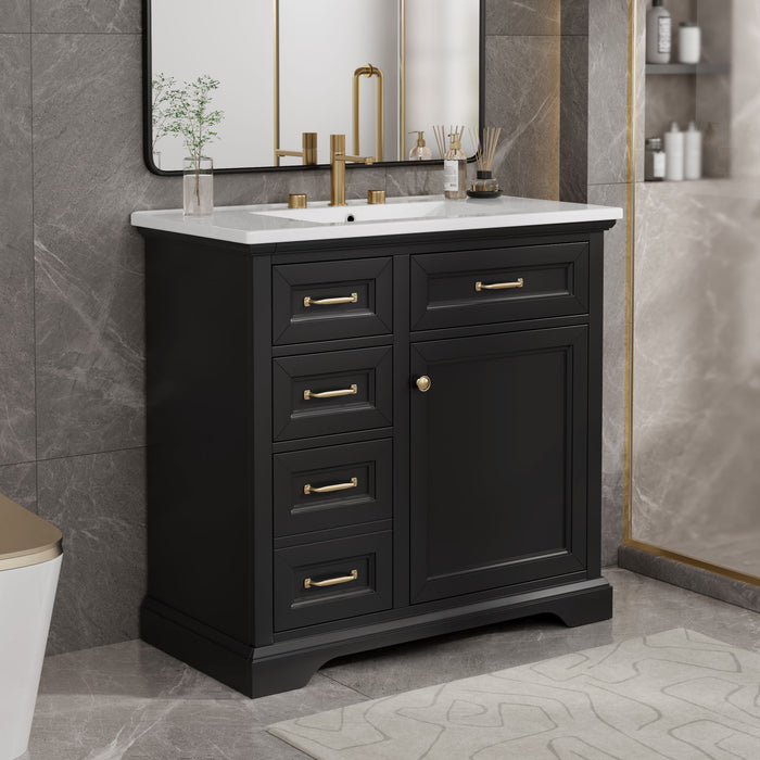 Modern Bathroom Vanity With Sink Top, 4 Drawers And 1 Soft-Close Door