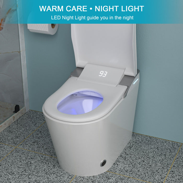 Smart Bidet Toilet Combo With Auto Open & Close, Heated Seat, Foot Sensor Flush, LED Display, Ceramic - White