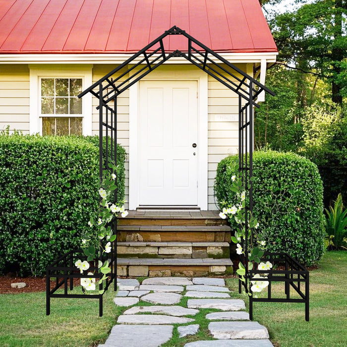 Garden Arch With Adjustable & Climbing Plants Support - Black