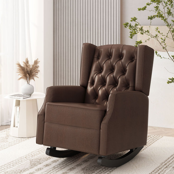 Amedou - Contemporary Tufted Wingback Rocking Chair - Dark Brown
