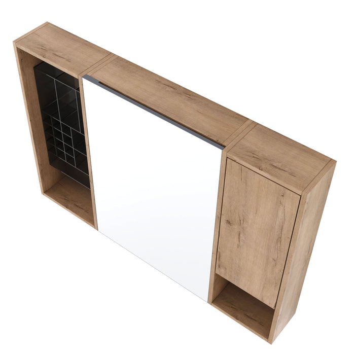 Wall Mounted Bathroom Mirror Cabinet & Adjustable Shelves Storage Cabinet - Imitative Oak
