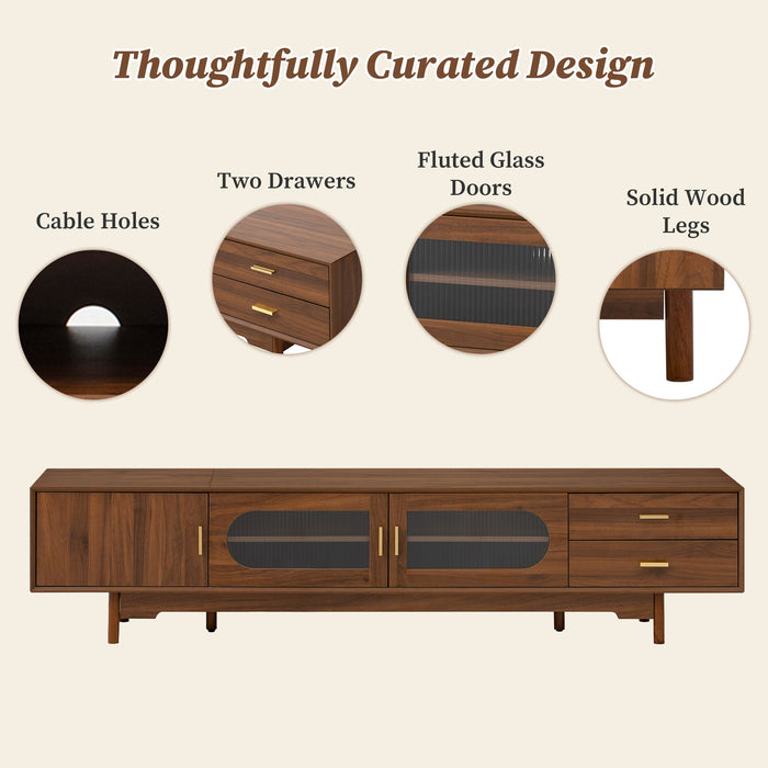 TV Stand With Fluted Doors, 2 Drawers - Walnut