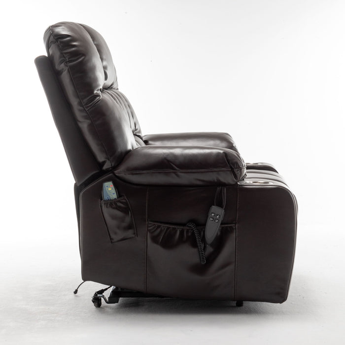 Lift Chair With Heat & Massage, 2 Pockets, 2 Cup Holders, Dual Remote - Wine Red