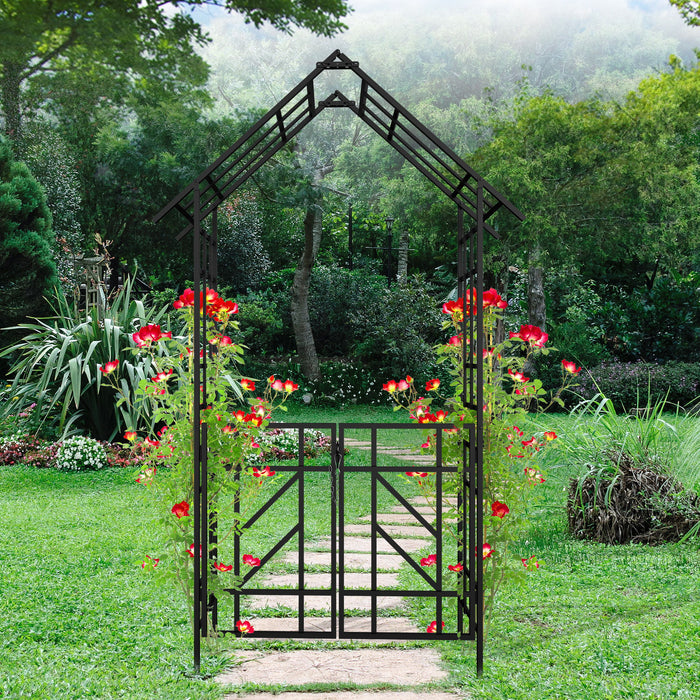 Garden Arch With Gate Climbing Plants Support Outdoor - Black
