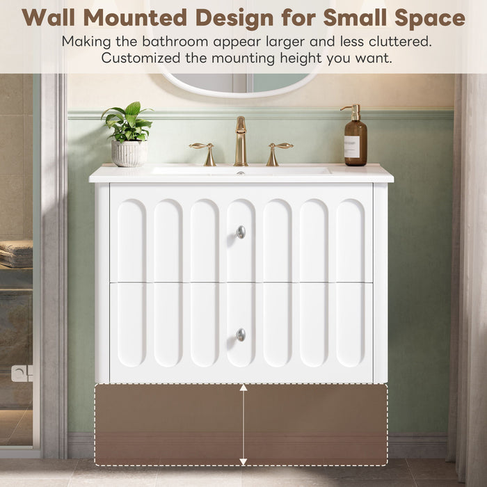 Floating Bathroom Vanity With Oval Knobs & Round Edge, Soft Close Drawer Slides