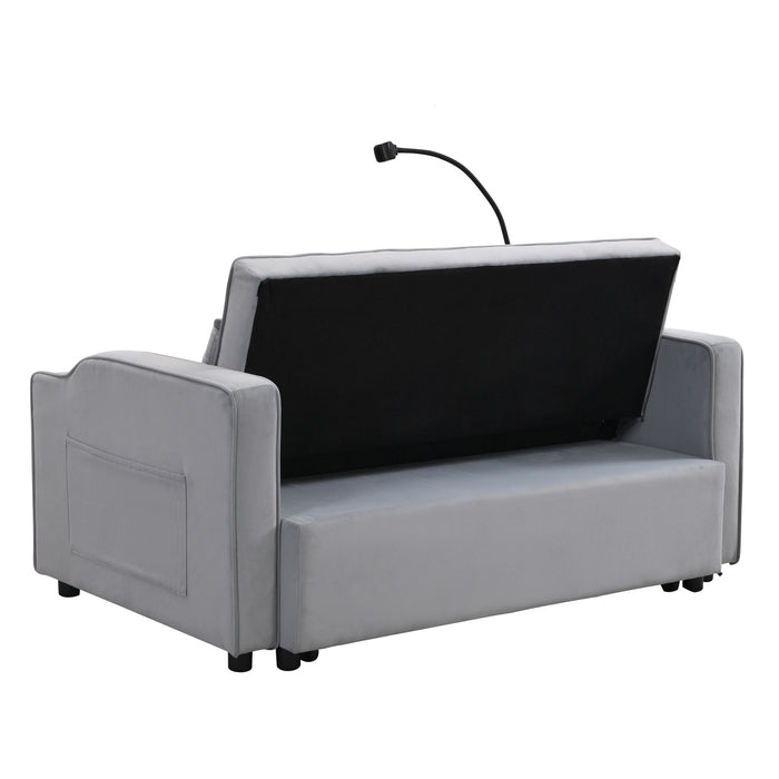 Modern Velvet Loveseat Futon Sofa With Pullout Bed, Adjustable Reclining Backrest, Toss Pillows