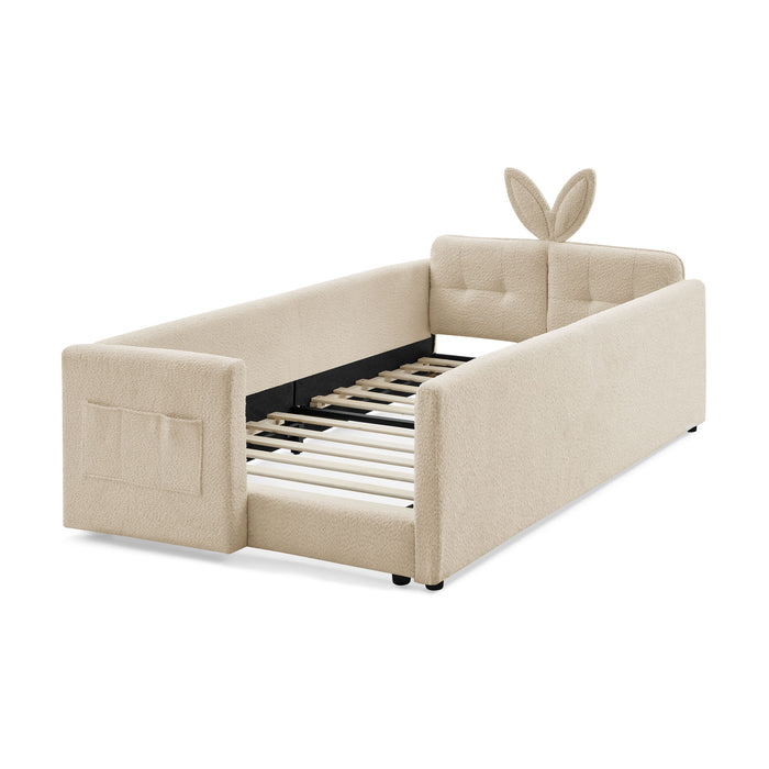 Cute Rabbit Ear Upholstered Platform Bed Frame With Safety Rail