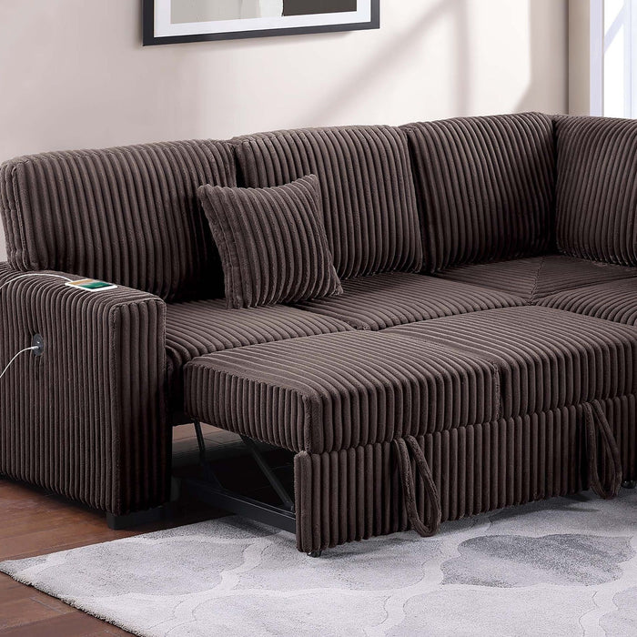 Convertible Sectional Upholstered Sleeper Sofa With Storage Chaise