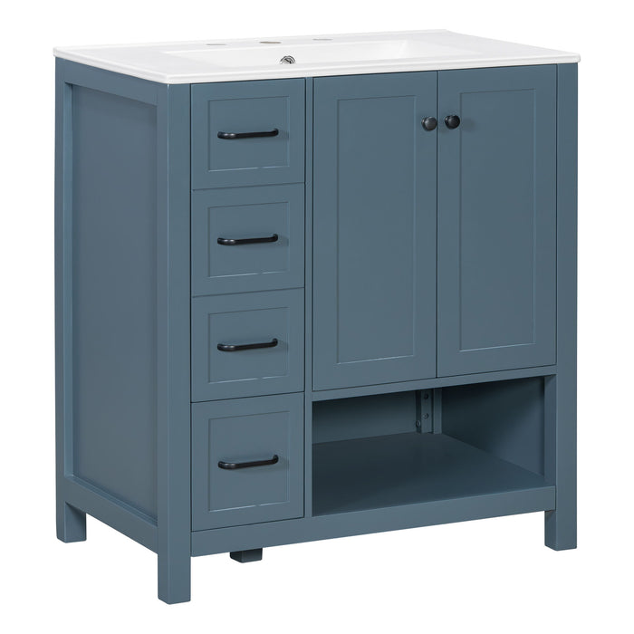 Bathroom Vanity With Sink Top, Bathroom Vanity Cabinet With 2 Doors And 2 Drawers, Open Shelf