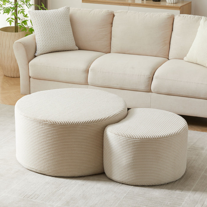 Modern Upholstered Round Coffee Table For Living Room (Set of 2)