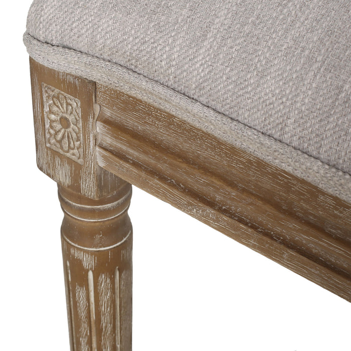 French Country Dining Chair With Rectangular Cane Backrest And Smooth Upholstered Seating