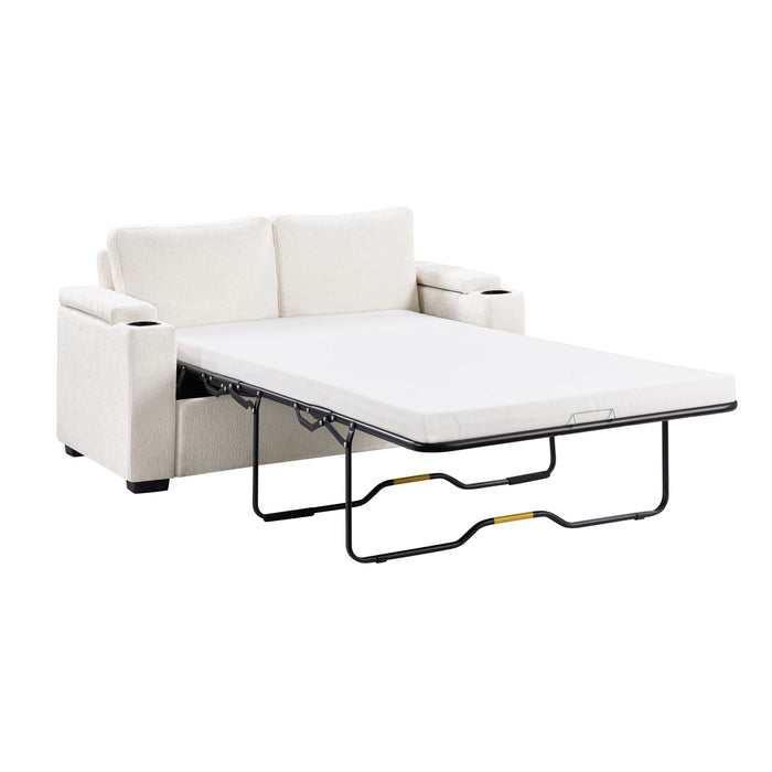 Pull Out Sofa Bed Loveseat With Twin Mattress, Cup Holders And Arm Storage