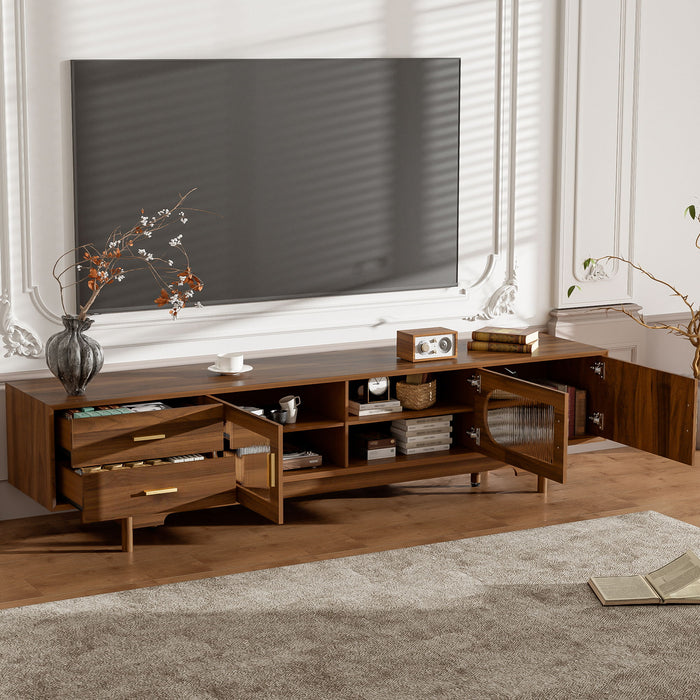 Modern TV Stand With Fluted Glass Doors & 2 Drawers