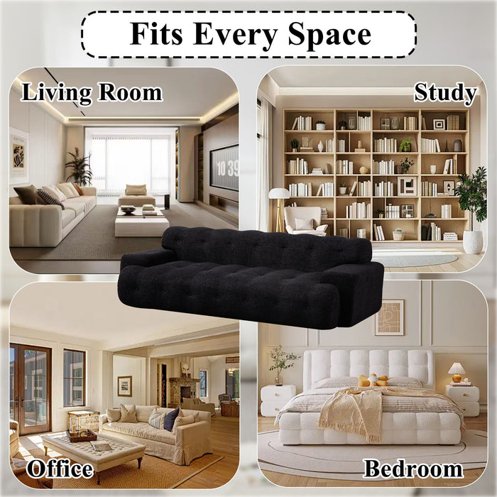 Cloud Series Minimalist Button Tufted Square Arm 3 Seater Sofa
