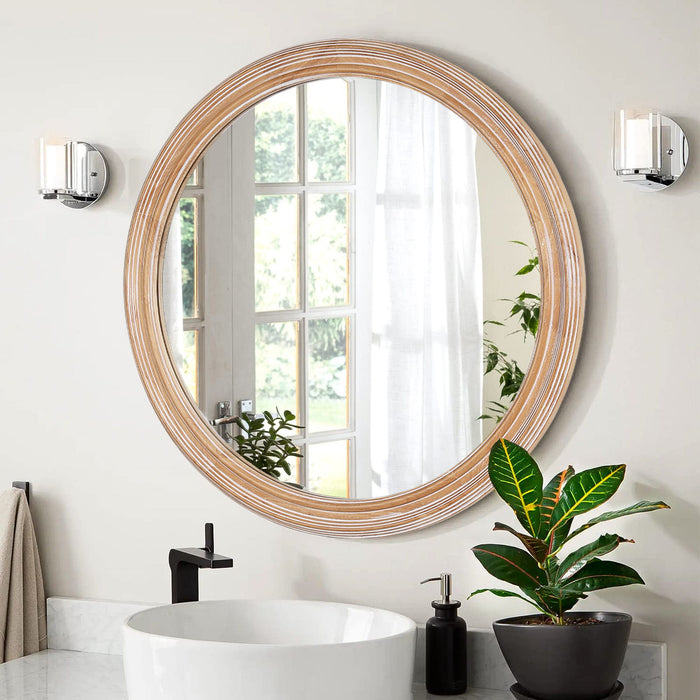 Round Wall Mirror With Ribbed Frame