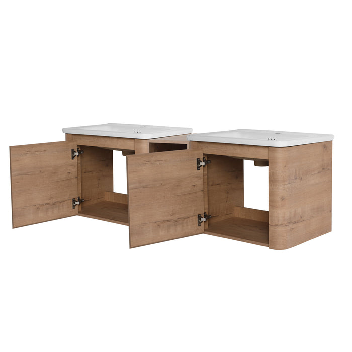 Wall Mounted Bathroom Vanity With Sink And Storage Shelves, Soft Close Doors
