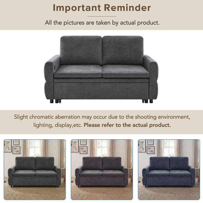 Convertible Sofa Bed Loveseat With Adjustable Backrest And USB Ports