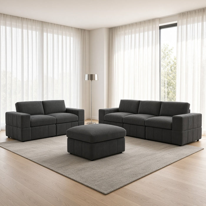 Oversized Modular Sectional Sofa Set With Loveseat & Ottoman, 6 Piece Living Room Furniture - Dark Gray