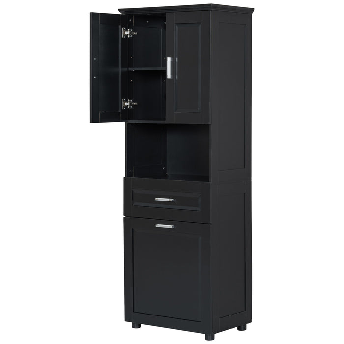Tall Bathroom Cabinet With Tilt-Out Laundry Basket And Upper Storage