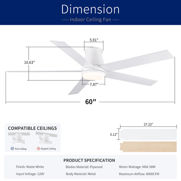 Flush Mount Ceiling Fan With Light