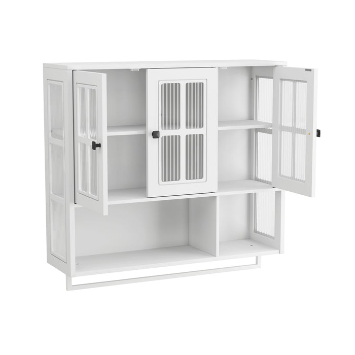 3 Door Wall Cabinet With Glass Door And Towel Bar