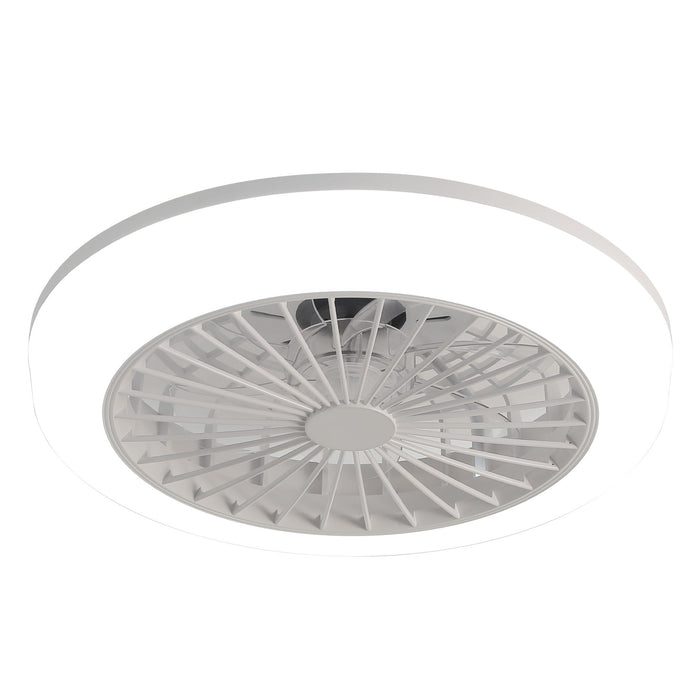 Enclosed Ceiling Fan With Light And Remote, Flush Mount Bladeless Low Profile - White