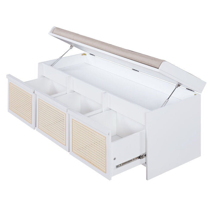 Entryway Shoe Bench With Drawers & Button Tufted Cushion