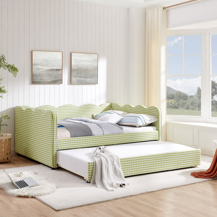 Gingham Daybed With USB Charging Port, Wave-Shaped Design