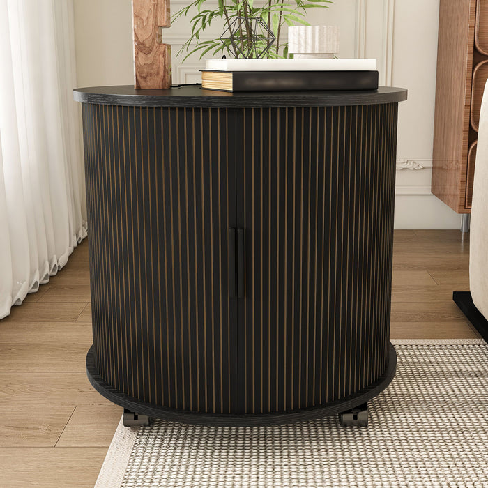 Cylinder Nightstand With Charging Station & Sliding Door